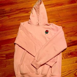 Men’s Pink Rose Embroidered Hoodie, Size M